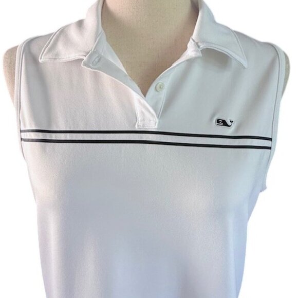 Vineyard Vines Performance Pleated Sport Dress White Blue Stripes Sleeveless M - Picture 4 of 13